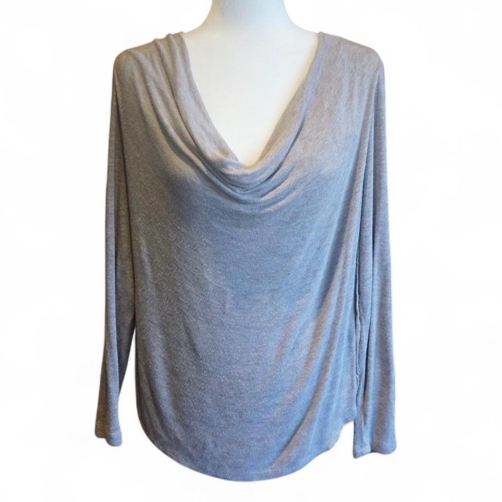 💚 BOBEAU Gray Long Sleeve Deep Cowl Neck Sweater (M)